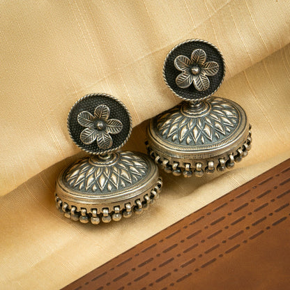 P925 Silver Pushpa Dome Jhumka Earrings