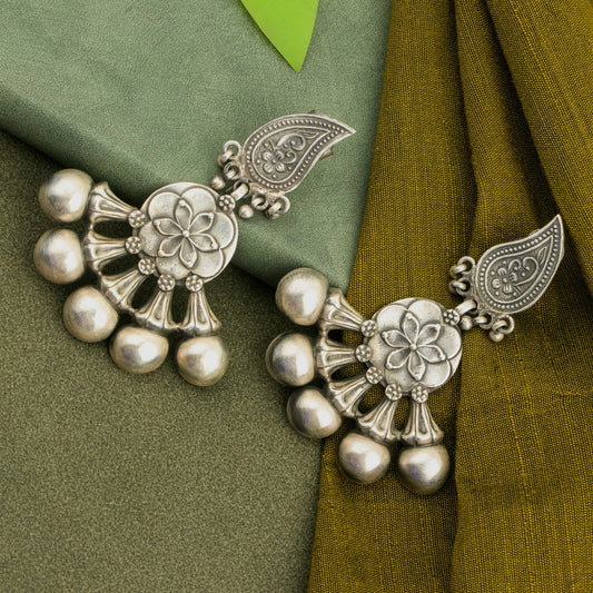 P925 Silver Pushpa Jhum Drop Earrings
