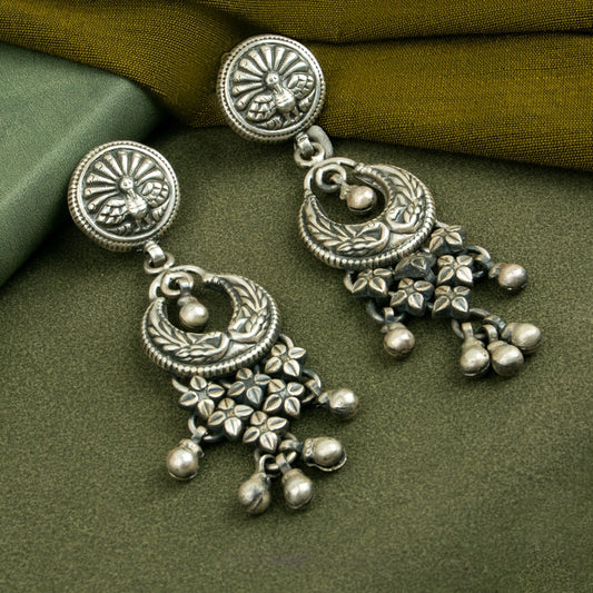 P925 Silver Mayur Chand Floral Drop Earrings
