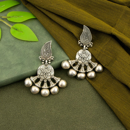 P925 Silver Pushpa Jhum Drop Earrings