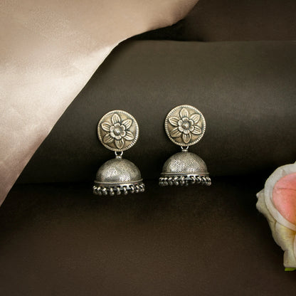 P925 Silver Pushpa Dome Classic Jhumka