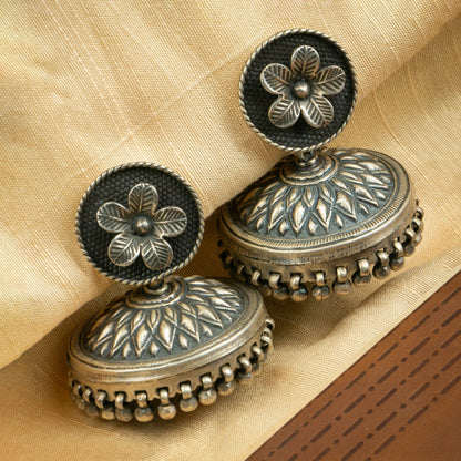 P925 Silver Pushpa Dome Jhumka Earrings