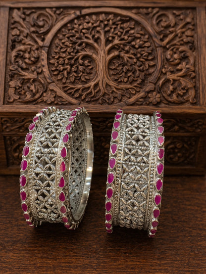 P925 Silver Zarika Ruby Stone Bangles 2Pc