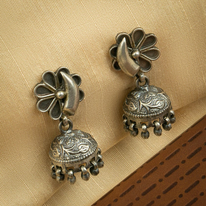 P925 Silver Chand Pushpa Jhumka Earrings