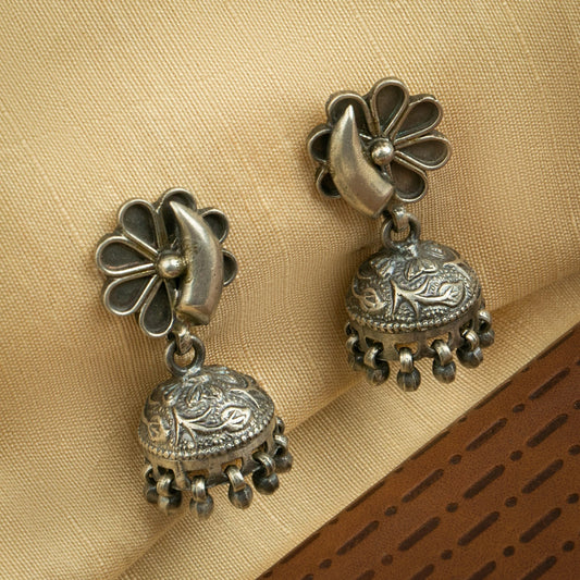 P925 Silver Chand Pushpa Jhumka Earrings