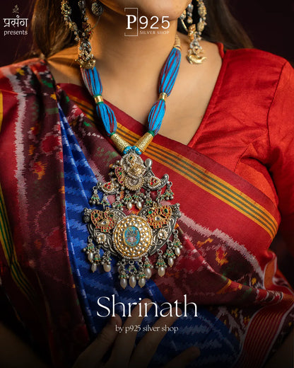 P925 Silver Pichwai Shrinathji Pendant Necklace