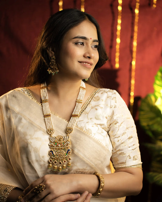 P925 Silver Swarna Peacock Temple Haar