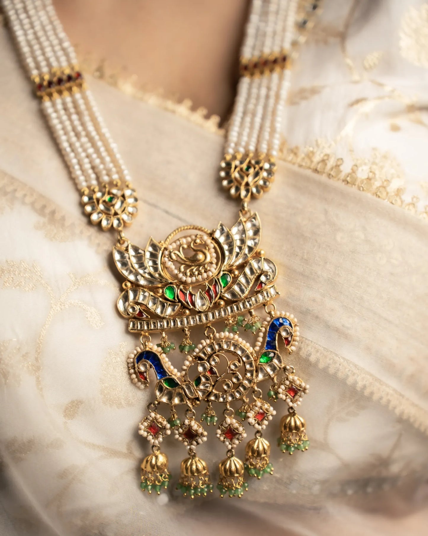 P925 Silver Swarna Peacock Temple Haar