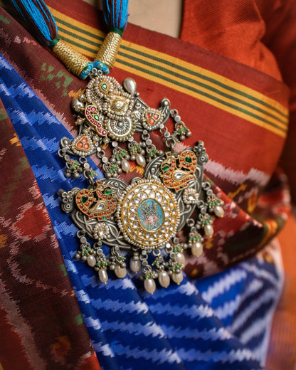 P925 Silver Pichwai Shrinathji Pendant Necklace