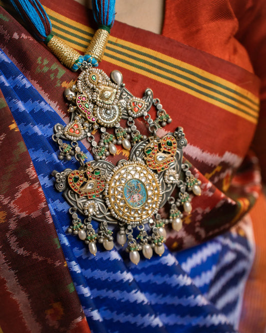 P925 Silver Pichwai Shrinathji Pendant Necklace