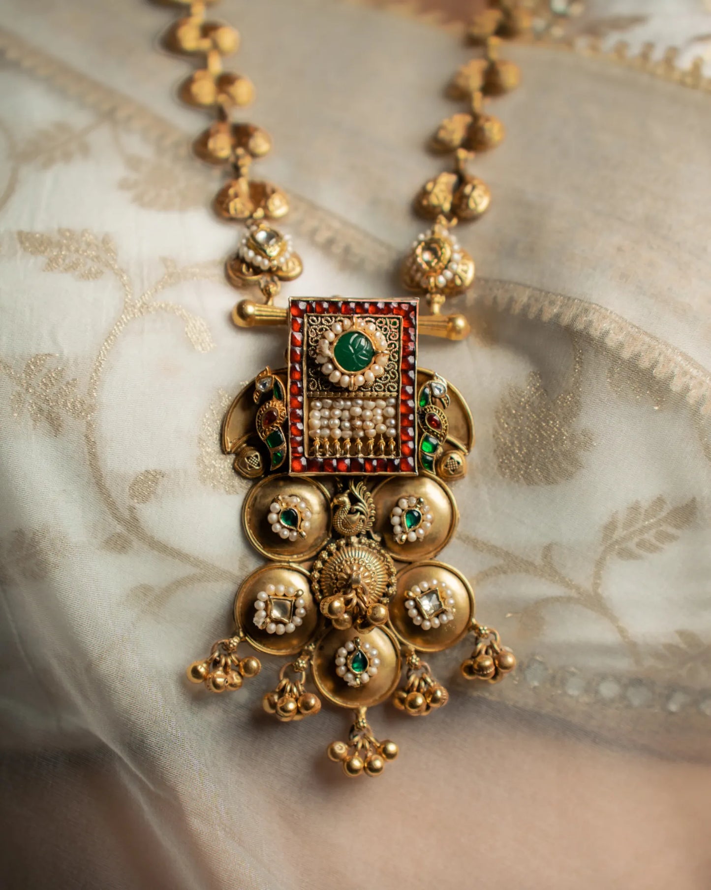 P925 Silver Rajlakshmi Gold-Tone Temple Pendant Necklace