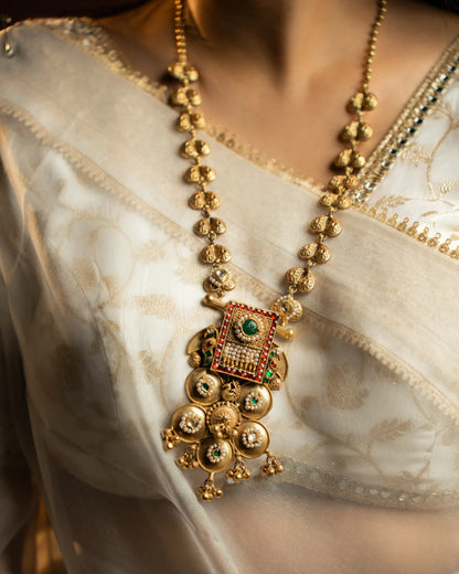 P925 Silver Rajlakshmi Gold-Tone Temple Pendant Necklace