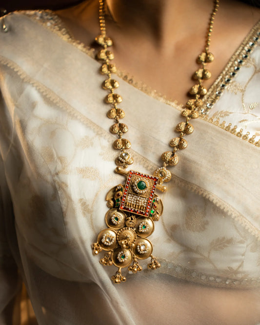 P925 Silver Rajlakshmi Gold-Tone Temple Pendant Necklace