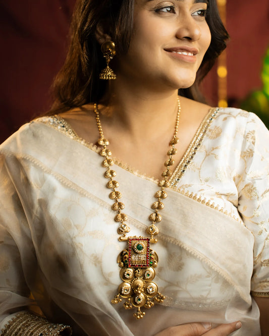 P925 Silver Rajlakshmi Gold-Tone Temple Pendant Necklace