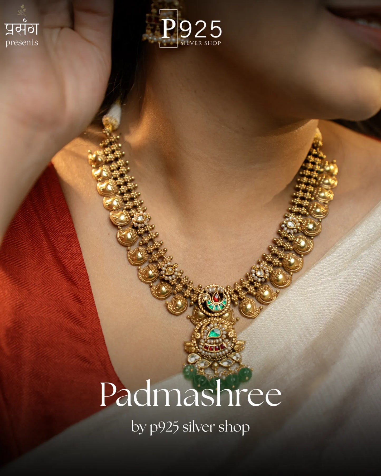 P925 Silver Padmashree Heritage Gold Necklace