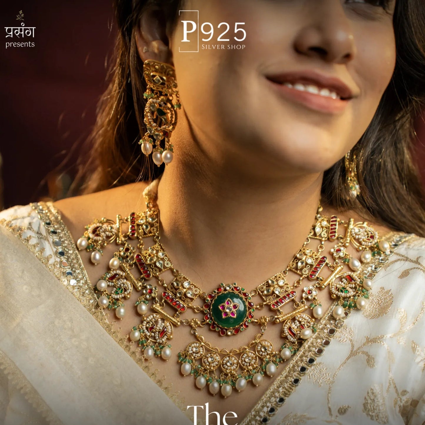P925 Silver Rajsi Meher Kundan Necklace with Earrings