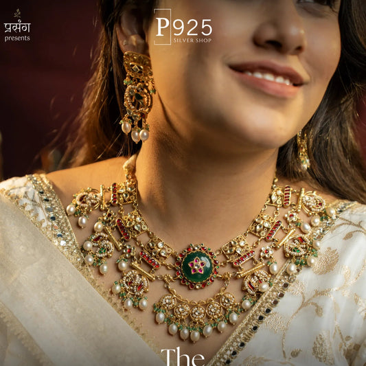 P925 Silver Rajsi Meher Kundan Necklace with Earrings