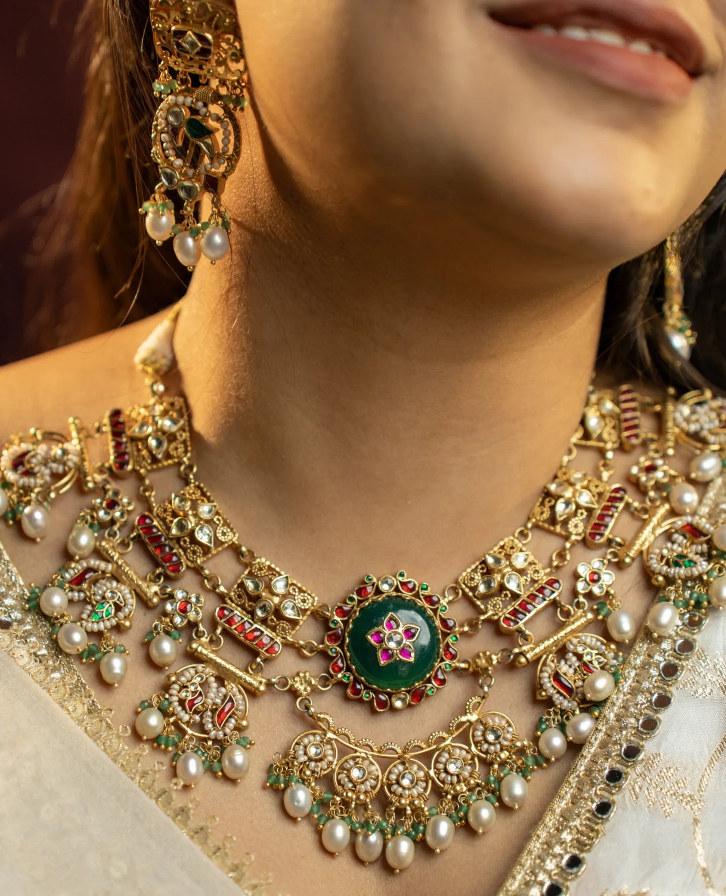P925 Silver Rajsi Meher Kundan Necklace with Earrings