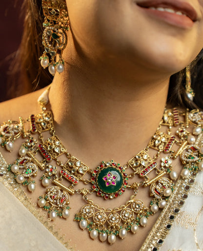 P925 Silver Rajsi Meher Kundan Necklace with Earrings