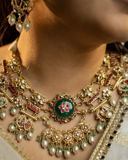 P925 Silver Rajsi Meher Kundan Necklace with Earrings