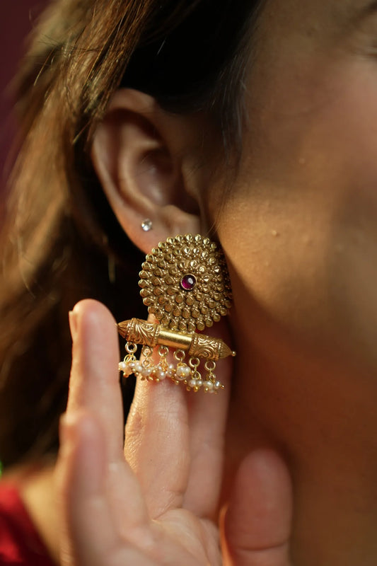 P925 Silver Surya Mandala Heritage Earrings