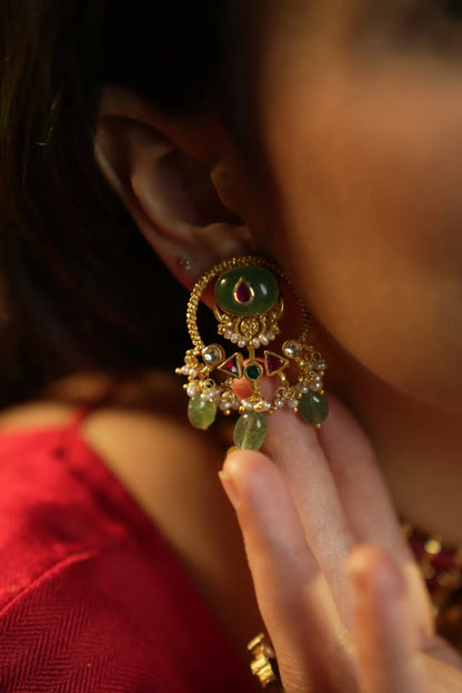 P925 Silver Aaral Emerald Drop Chandbalis