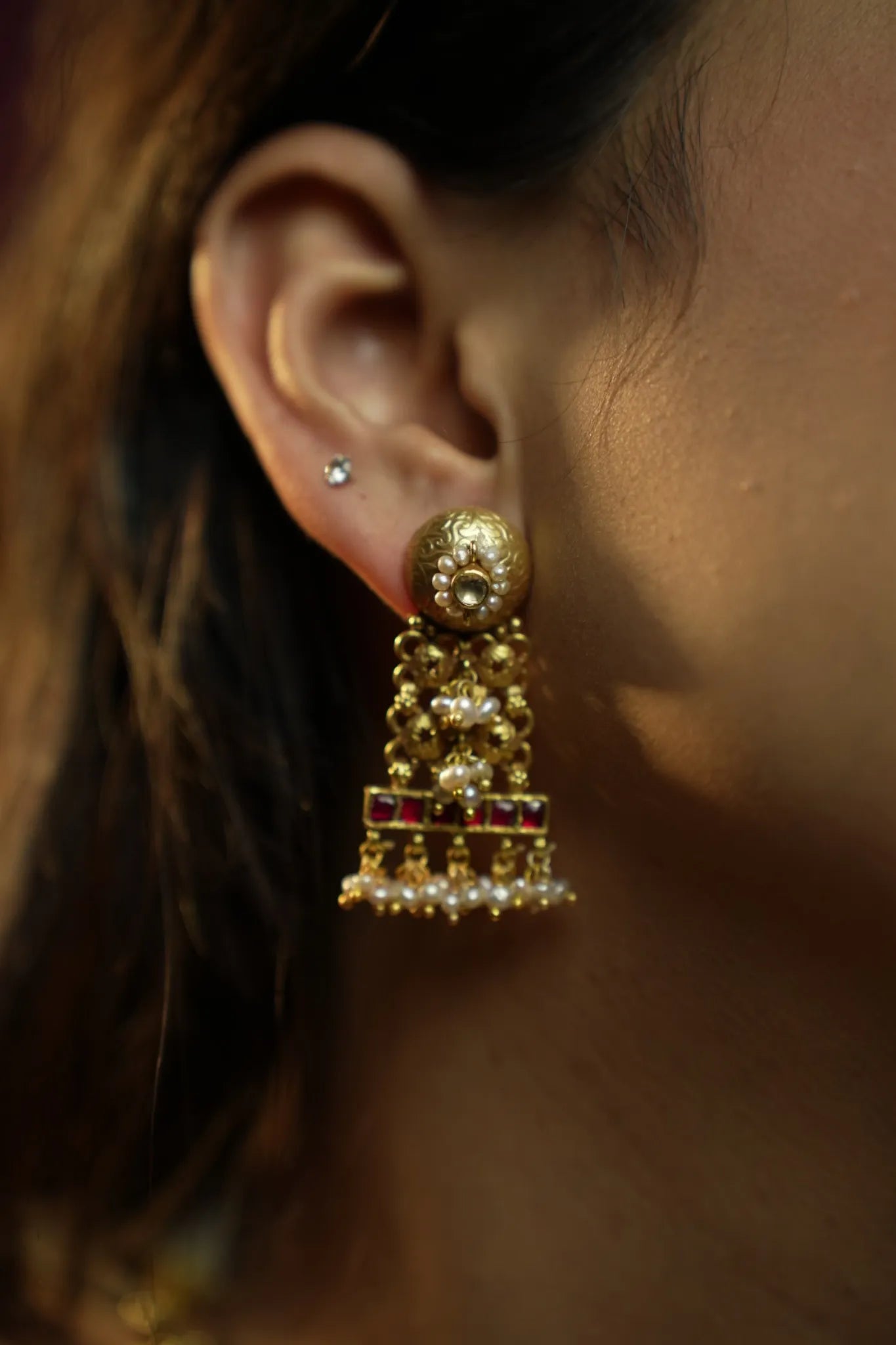 P925 silver Ruby Line Drop Earrings