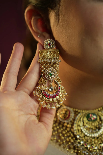 P925 Silver Golden Temple Luna Earrings