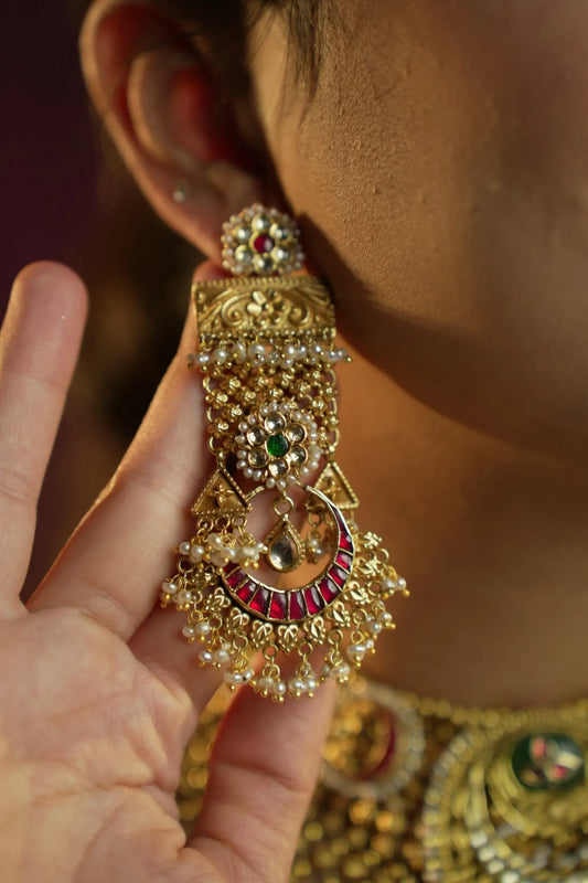 P925 Silver Golden Temple Luna Earrings