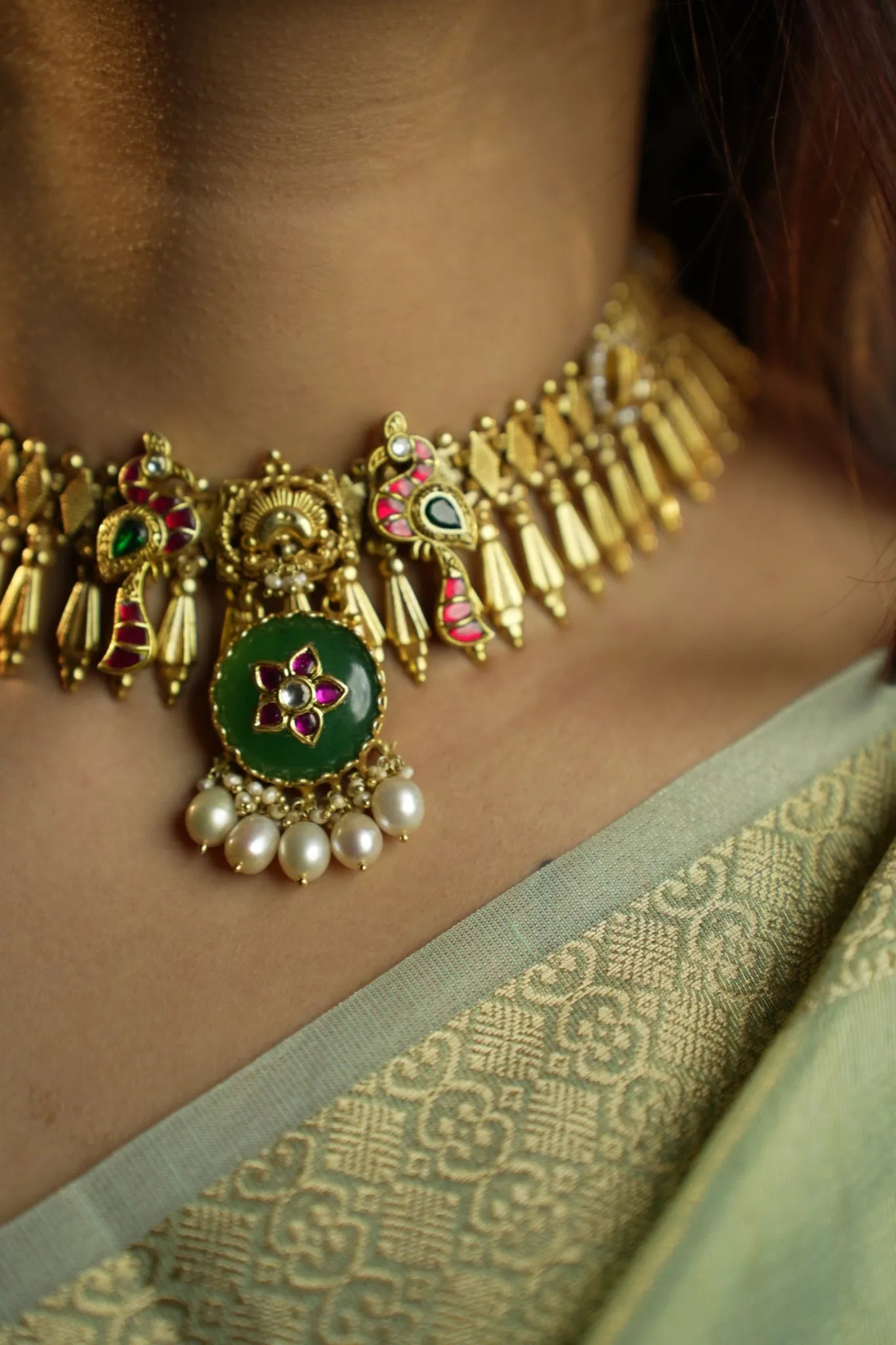 P925 Silver Regal Peacock Kundan