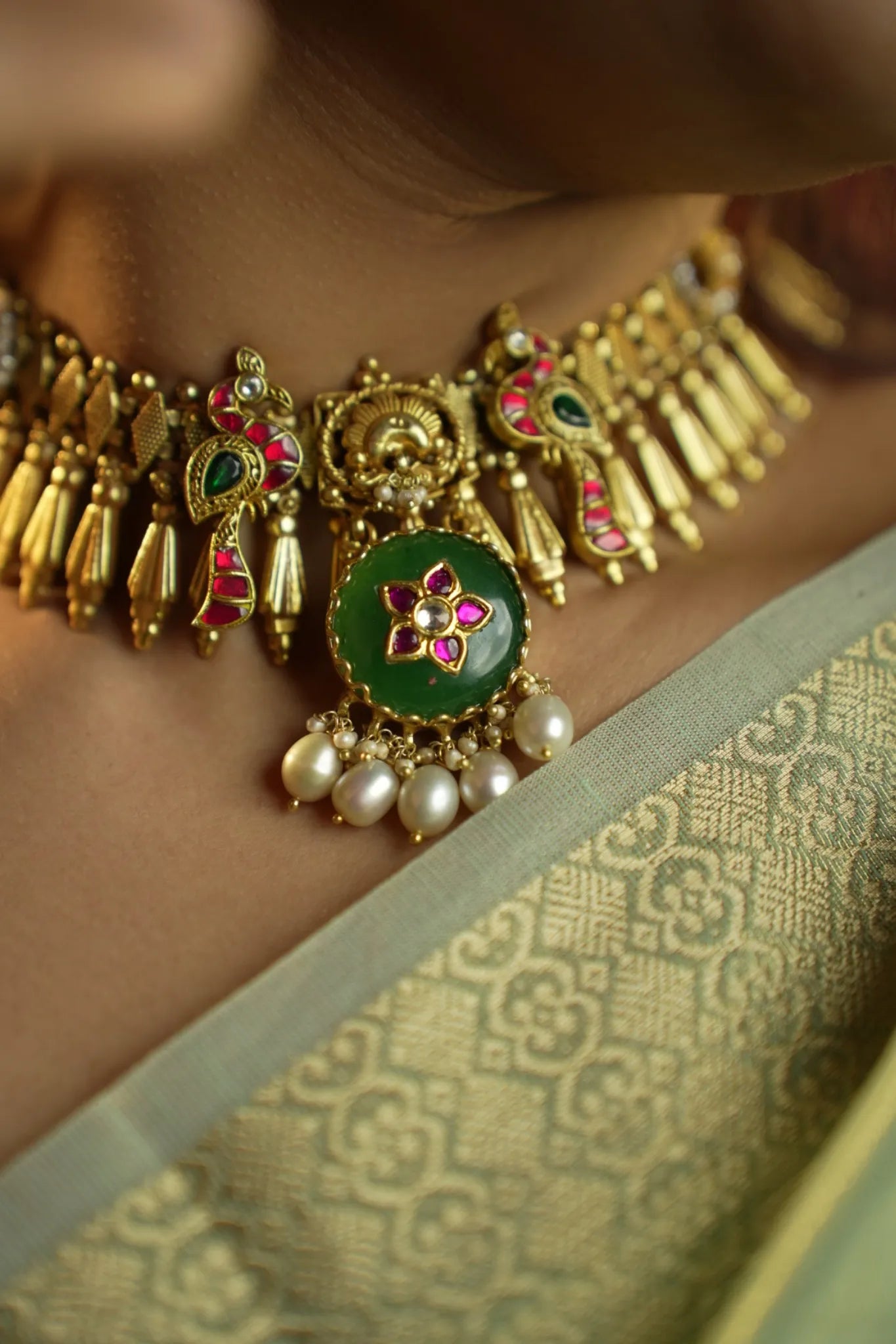 P925 Silver Regal Peacock Kundan