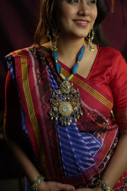 P925 Silver Pichwai Shrinathji Pendant Necklace