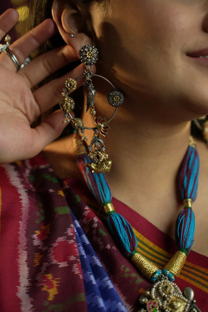 P925 Silver Parrot, Fish & Lotus Story Hoops