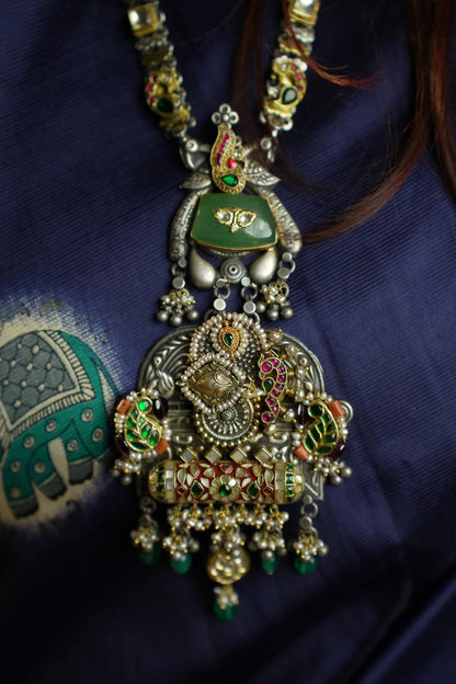 P925 Silver Mayura Mudra Artistic Necklace