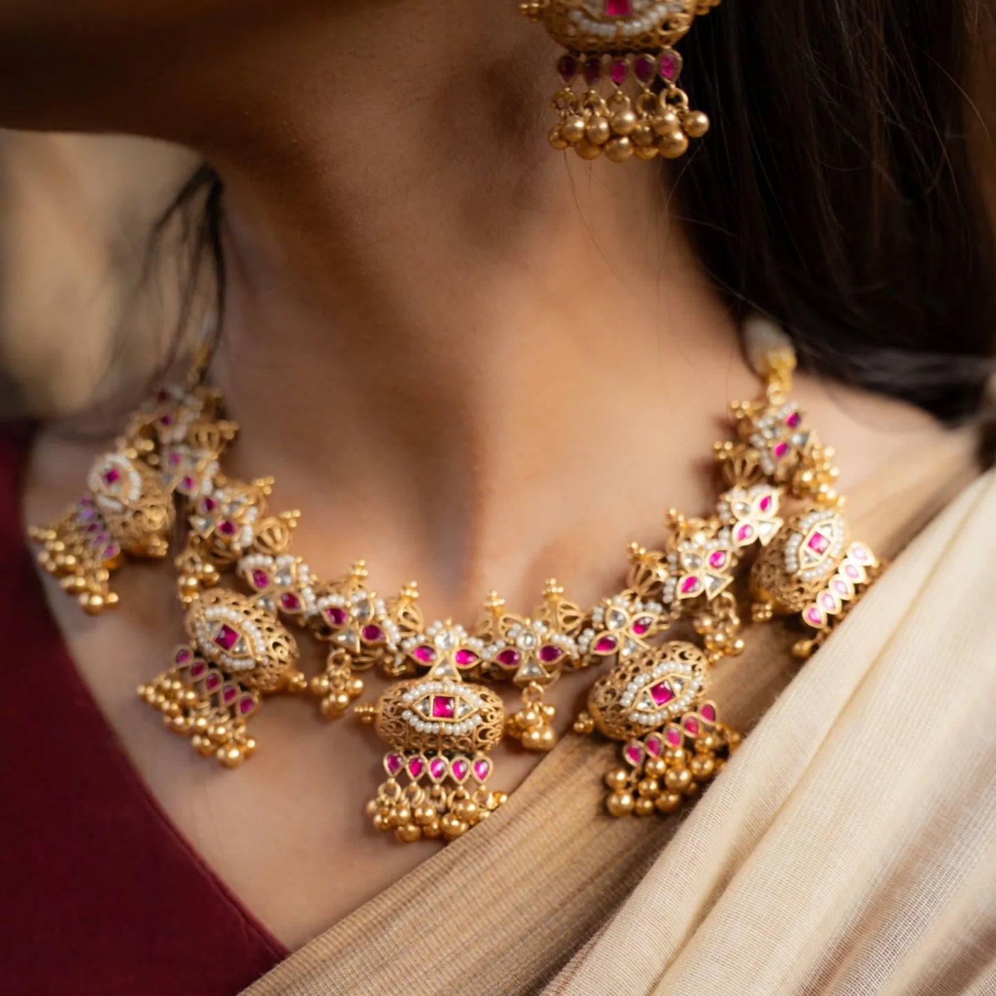 P925 Silver Agrawal's Signature Dodi Statement With Earrings