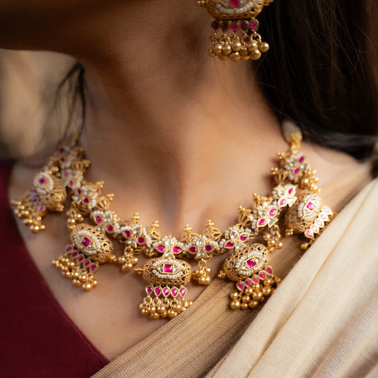 P925 Silver Agrawal's Signature Dodi Statement With Earrings