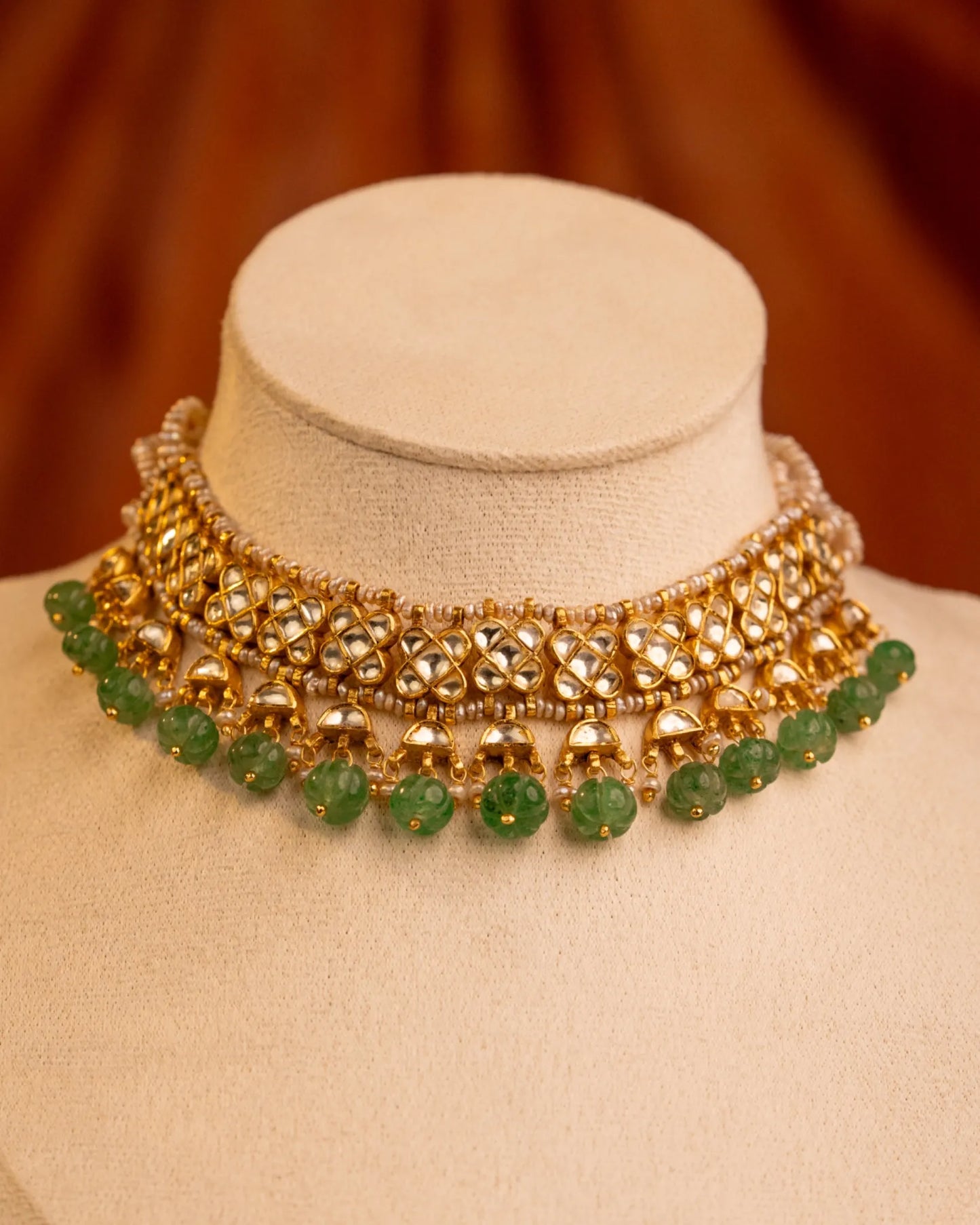 P925 Silver Emerald Jharoka Choker