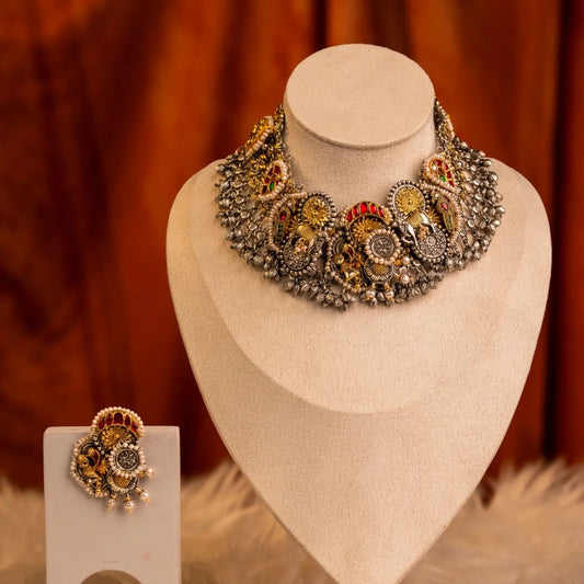 P925 Silver Handcrafted Temple Choker Necklace
