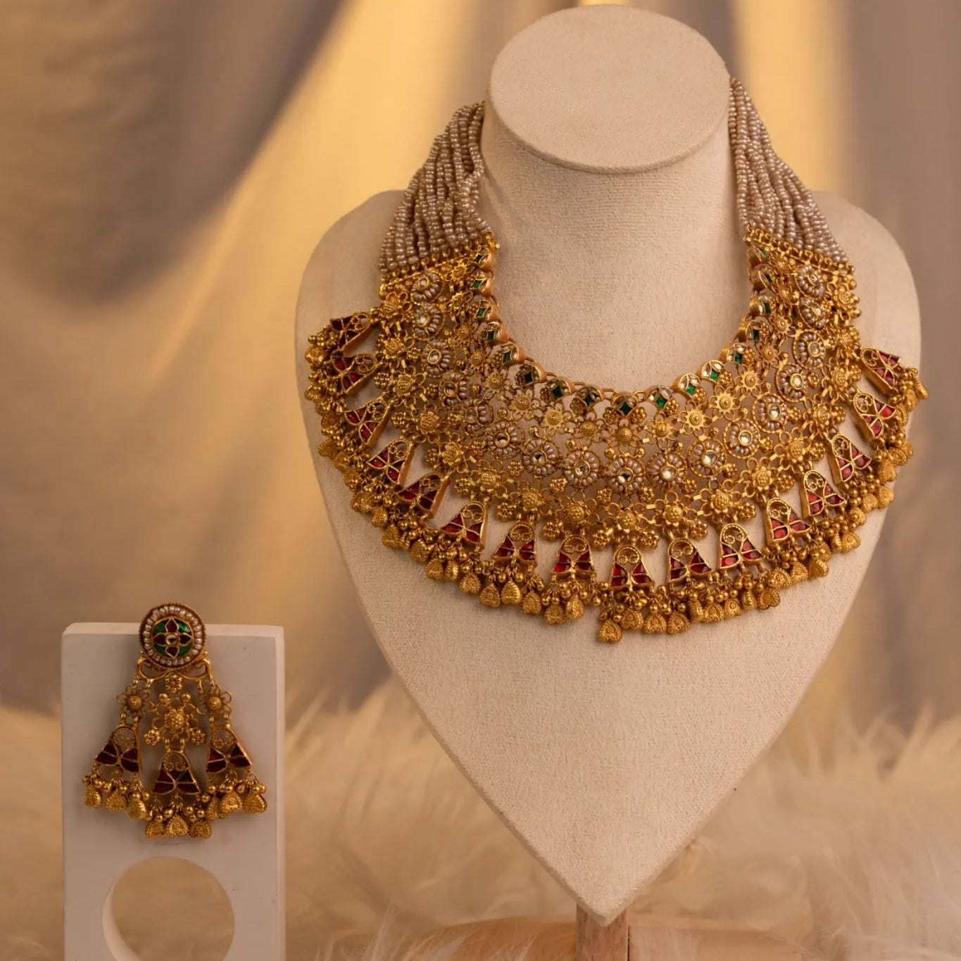 P925 Silver The Rajeshwari Grand Temple Haar with Earrings