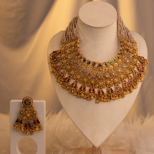P925 Silver The Rajeshwari Grand Temple Haar with Earrings