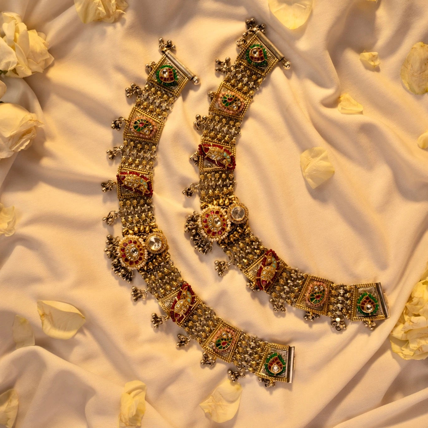 P925 Silver Traditional Kundan Payal