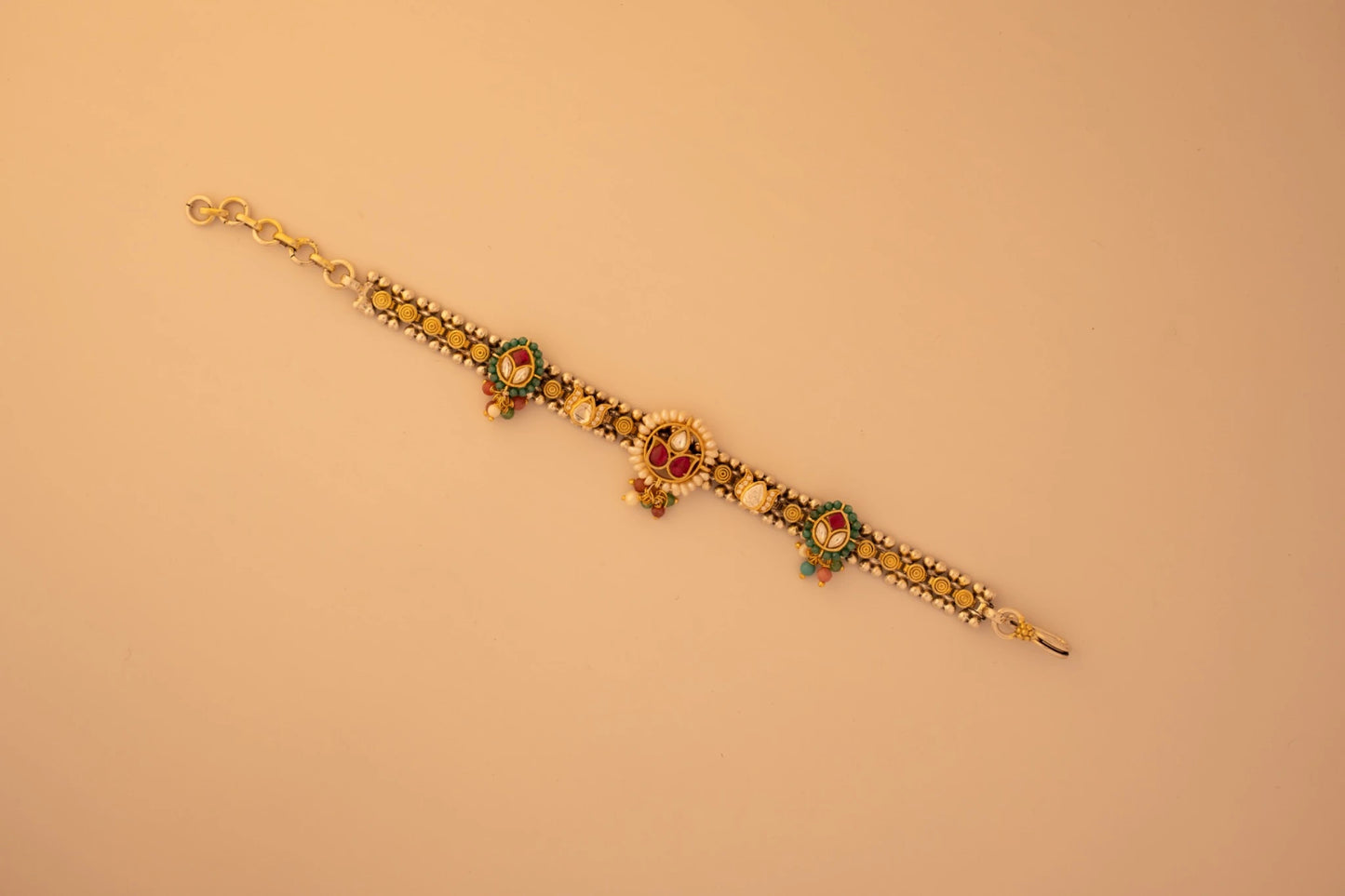 P925 Silver Kundan Pushpa Bracelet