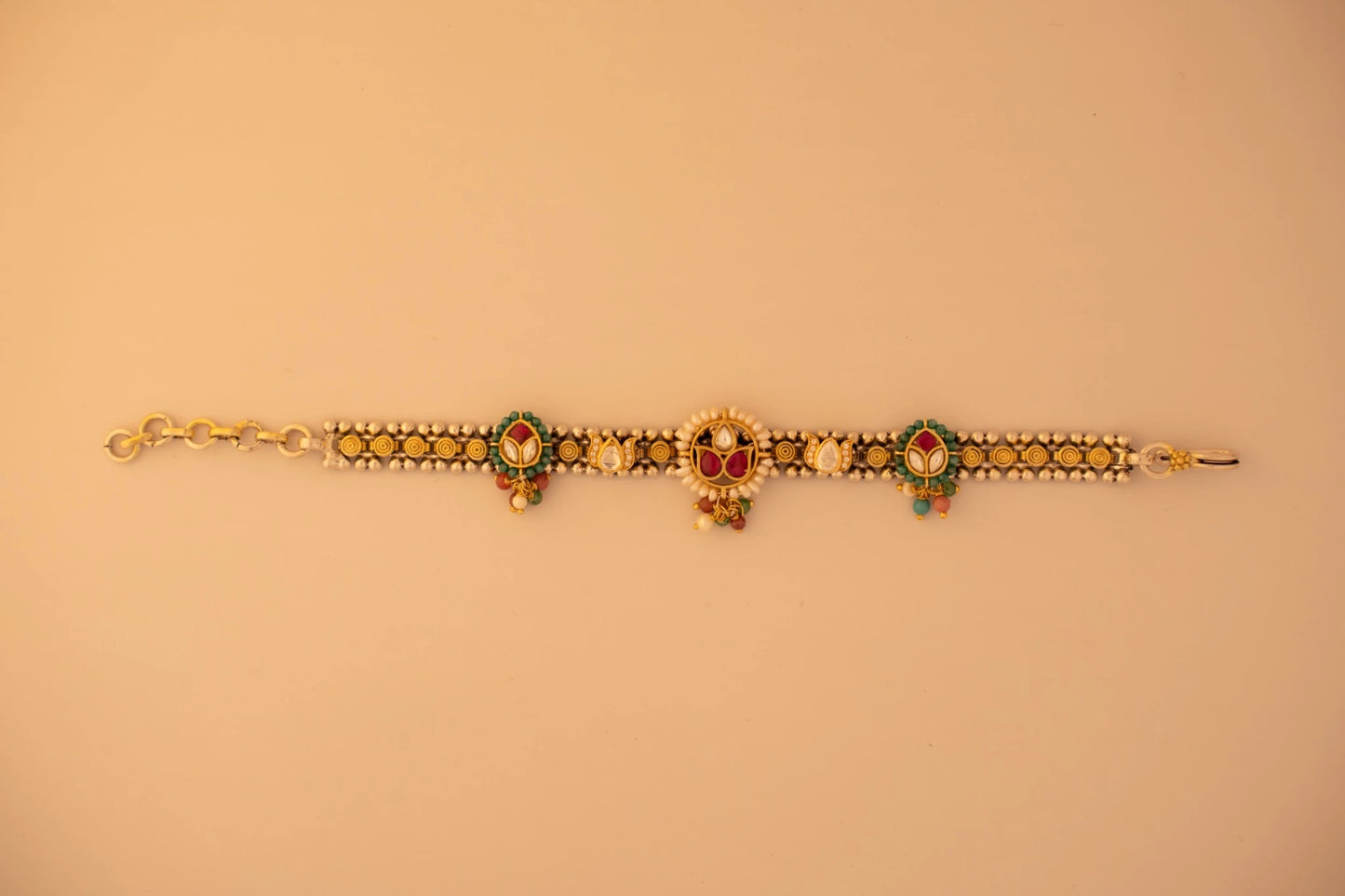 P925 Silver Kundan Pushpa Bracelet