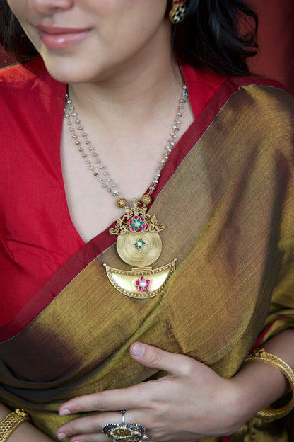 P925 Silver Regal Temple-Inspired Gold Necklace Set