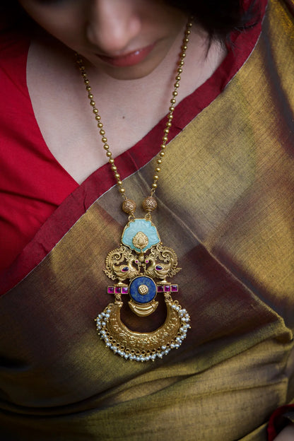 P925 Silver Royal Lakshmi Temple Pendant Set