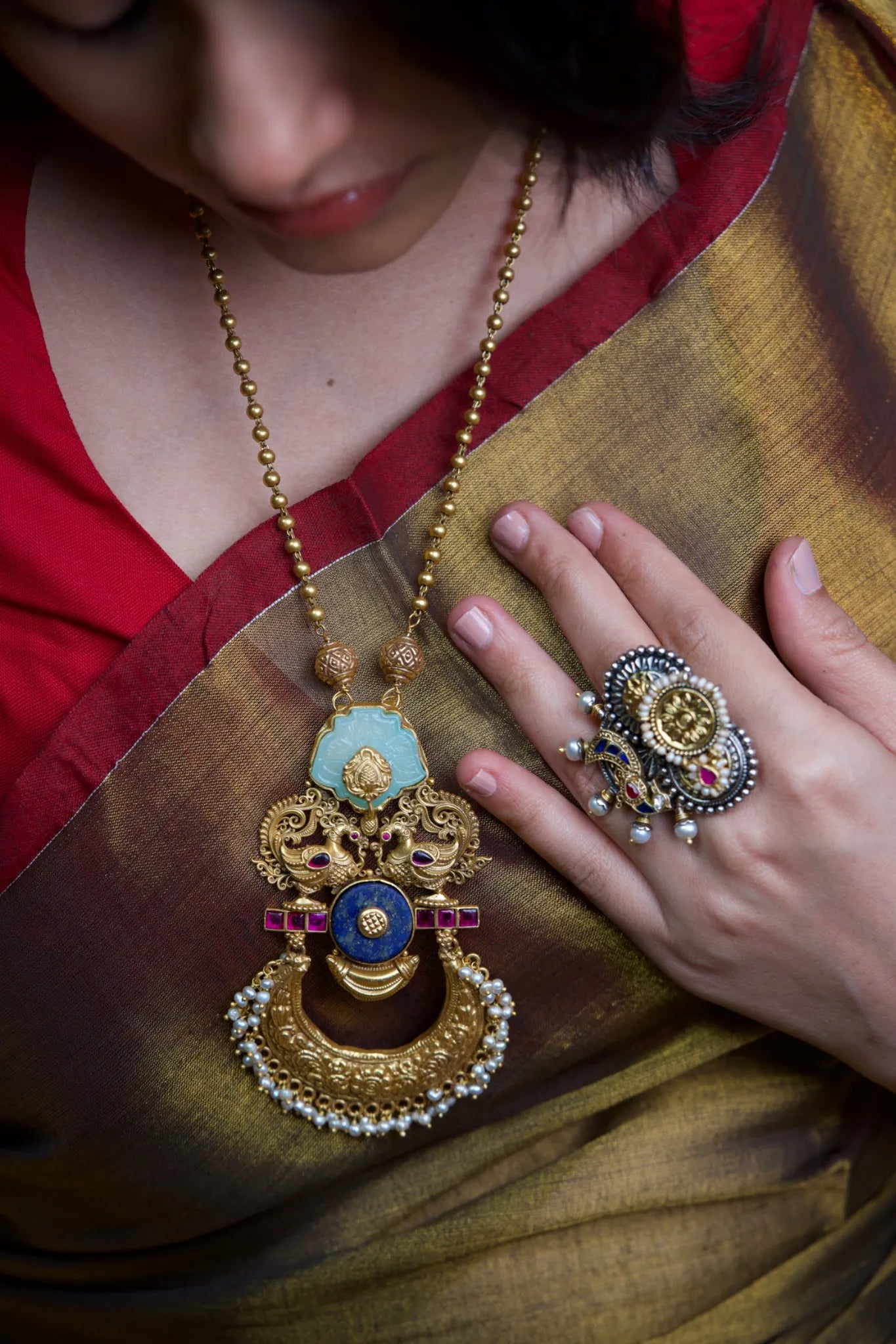P925 Silver Royal Lakshmi Temple Pendant Set