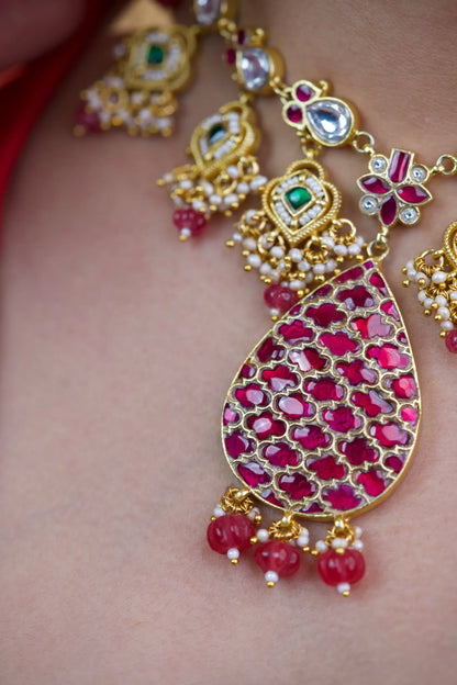 P925 Silver Royal Ruby & Polki  Necklace