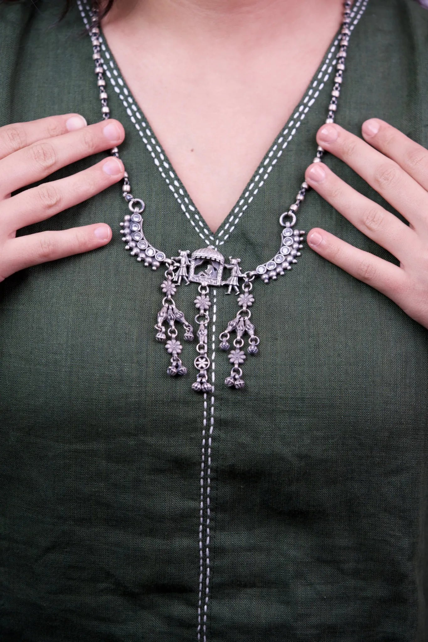 P925 Silver Heritage Doli Motif  Silver Necklace