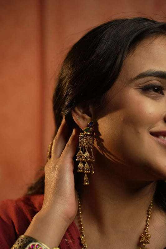 P925 Silver Meenakari Peacock Earrings