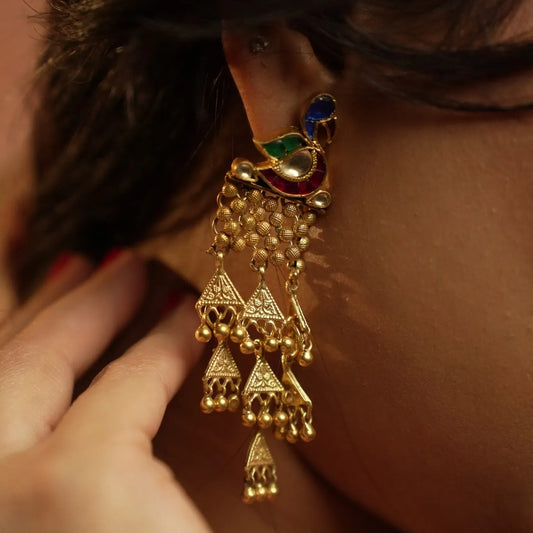 P925 Silver Meenakari Peacock Earrings